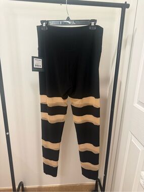 Norma Kamali Black Leggings with Sheer Beige Band Stripes